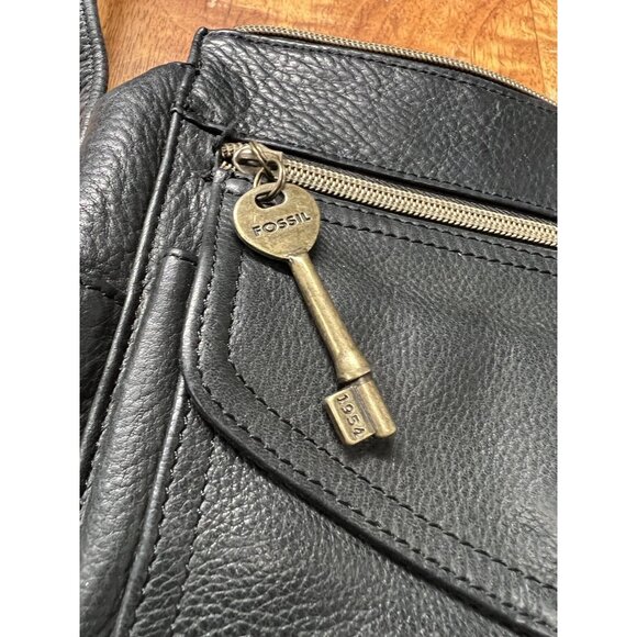 Vtg Fossil 1954 75082 Black Genuine Leather Adjustable Shoulder Bag Purse Charm - Picture 6 of 10